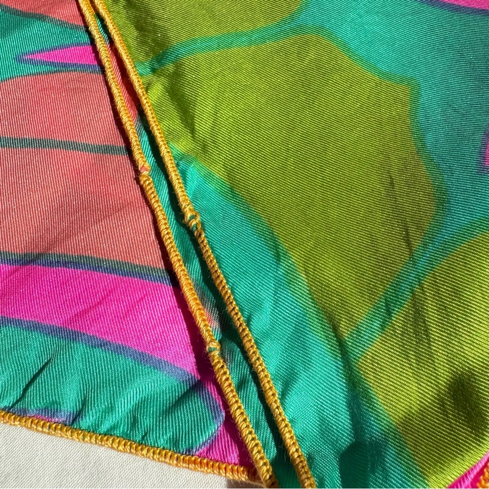 Vintage 60s Mod-Century Modern MCM Abstract Groovy Silk Feel Rectangular Scarf - Picture 7 of 17